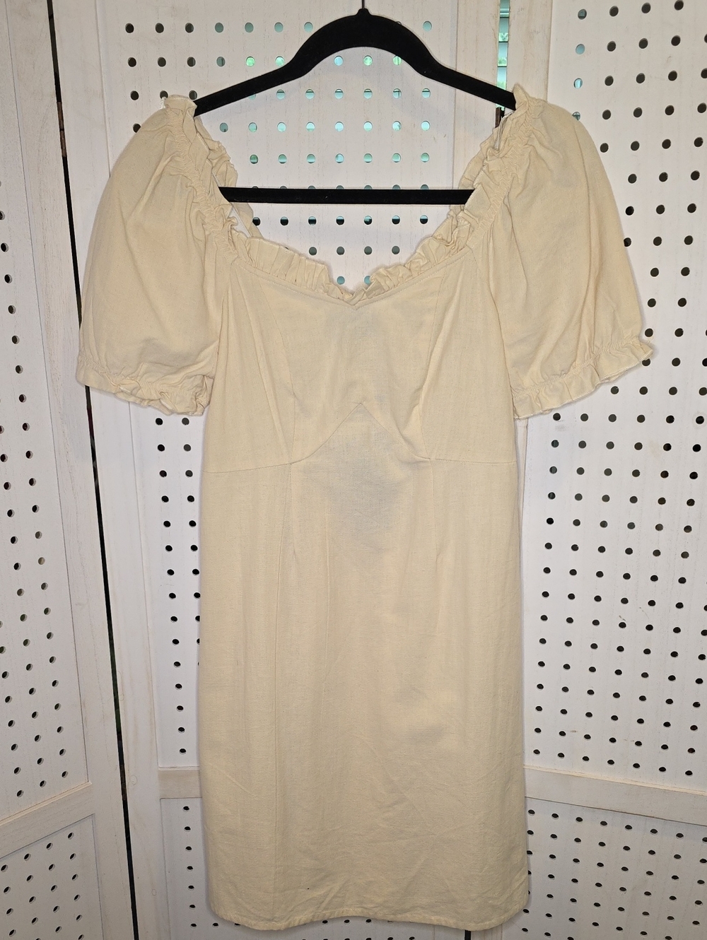 Vera Modo Cream Puff Sleeve Square Neck Mini Dress Linen Blend NWT XS - Picture 1 of 7